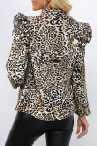 Casual Print Patchwork Zipper Collar Outerwear