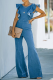 Fashion Solid Flounce O Neck Boot Cut Jumpsuits