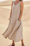 Casual Solid Patchwork U Neck Straight Dresses