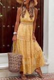 Fashion Casual Solid Patchwork V Neck Cake Skirt Dresses