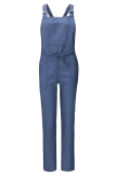 Casual Solid Patchwork Square Collar Straight Jumpsuits
