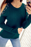 Fashion Casual Solid Beading U Neck Tops Sweater
