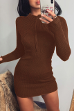Fashion Street Solid Patchwork Zipper Collar Pencil Skirt Dresses