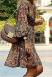 Casual Print Patchwork V Neck Waist Skirt Dresses