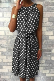Casual Dot Patchwork Halter Waist Skirt Dresses