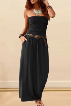 Casual Solid Patchwork Strapless Waist Skirt Dresses