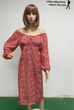 Casual Print Patchwork Off the Shoulder Waist Skirt Dresses