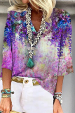 Fashion Patchwork Tie-dye V Neck T-Shirts