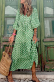 Fashion Print Patchwork V Neck Cake Skirt Dresses
