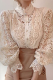 Elegant Patchwork Lace Hollowed Out Buckle Mandarin Collar Tops