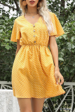Fashion Elegant Dot Buckle V Neck A Line Dresses