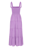 Casual Solid Bandage Square Collar Cake Skirt Dresses
