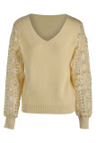 Casual Solid Hollowed Out Patchwork V Neck Sweaters