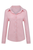 Casual Solid Buckle Shirt Collar Tops