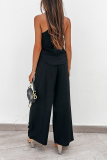 Casual Solid Patchwork Spaghetti Strap Sleeveless Two Pieces
