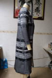 Fashion Geometric Patchwork Asymmetrical Printing Turn-back Collar Outerwear