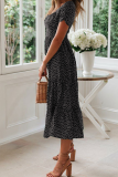 Fashion Dot Patchwork Square Collar Cake Skirt Dresses