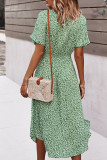 Fashion Elegant Print Patchwork Turndown Collar Waist Skirt Dresses