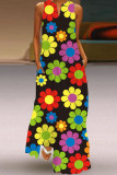 Fashion Street Print Patchwork V Neck A Line Dresses