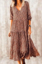 Fashion Sweet Print Patchwork V Neck A Line Dresses
