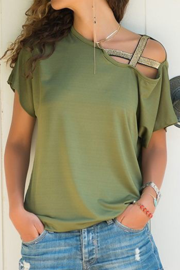 Casual Solid Patchwork Oblique Collar T-Shirts