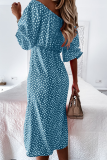 Casual Print Patchwork Off the Shoulder Waist Skirt Dresses
