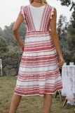 Fashion Street Striped Patchwork V Neck Cake Skirt Dresses