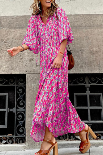 Casual Print Patchwork V Neck Straight Dresses