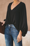 Fashion Elegant Solid Patchwork V Neck Tops