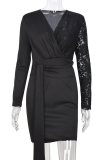 Sexy Solid Lace V Neck Pencil Skirt Dresses