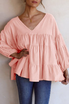 Fashion Casual Solid Patchwork V Neck Tops
