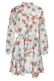 Fashion Casual Print Patchwork Turndown Collar Long Sleeve Dresses