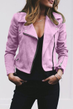 Fashion Street Solid Rivets Zipper Turndown Collar Outerwear