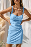 Casual Solid Patchwork Square Collar Pencil Skirt Dresses