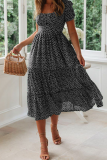 Fashion Dot Patchwork Square Collar Cake Skirt Dresses