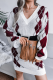 Casual Geometric Patchwork Contrast V Neck Dresses Sweater (Without Belt)