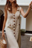 Casual Solid Patchwork Turndown Collar Straight Dresses
