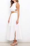 Sexy Solid Patchwork Halter Sleeveless Two Pieces