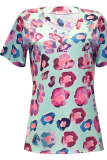 Casual Print Patchwork V Neck T-Shirts