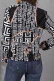 Elegant Print Patchwork Zipper O Neck Outerwear