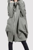 Casual Solid Pocket Zipper Hooded Collar Outerwear