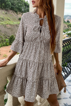 Elegant Print Frenulum Stringy Selvedge Mandarin Collar Dresses
