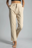 Casual Solid Draw String Pocket Straight Positioning Print Bottoms