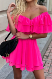 Casual Solid Flounce Off the Shoulder Trumpet Mermaid Dresses