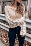 Casual Leopard Hollowed Out Patchwork V Neck Tops