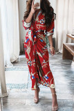 Fashion Street Print Patchwork Turndown Collar A Line Dresses