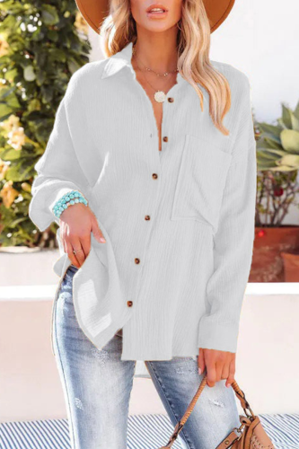 Casual Solid Patchwork Turndown Collar Tops