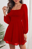 Fashion Street Solid Patchwork Square Collar A Line Dresses