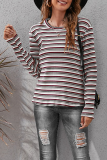 Casual Striped Patchwork Basic O Neck Tops