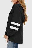 Casual Striped Patchwork Draw String Hooded Collar Tops